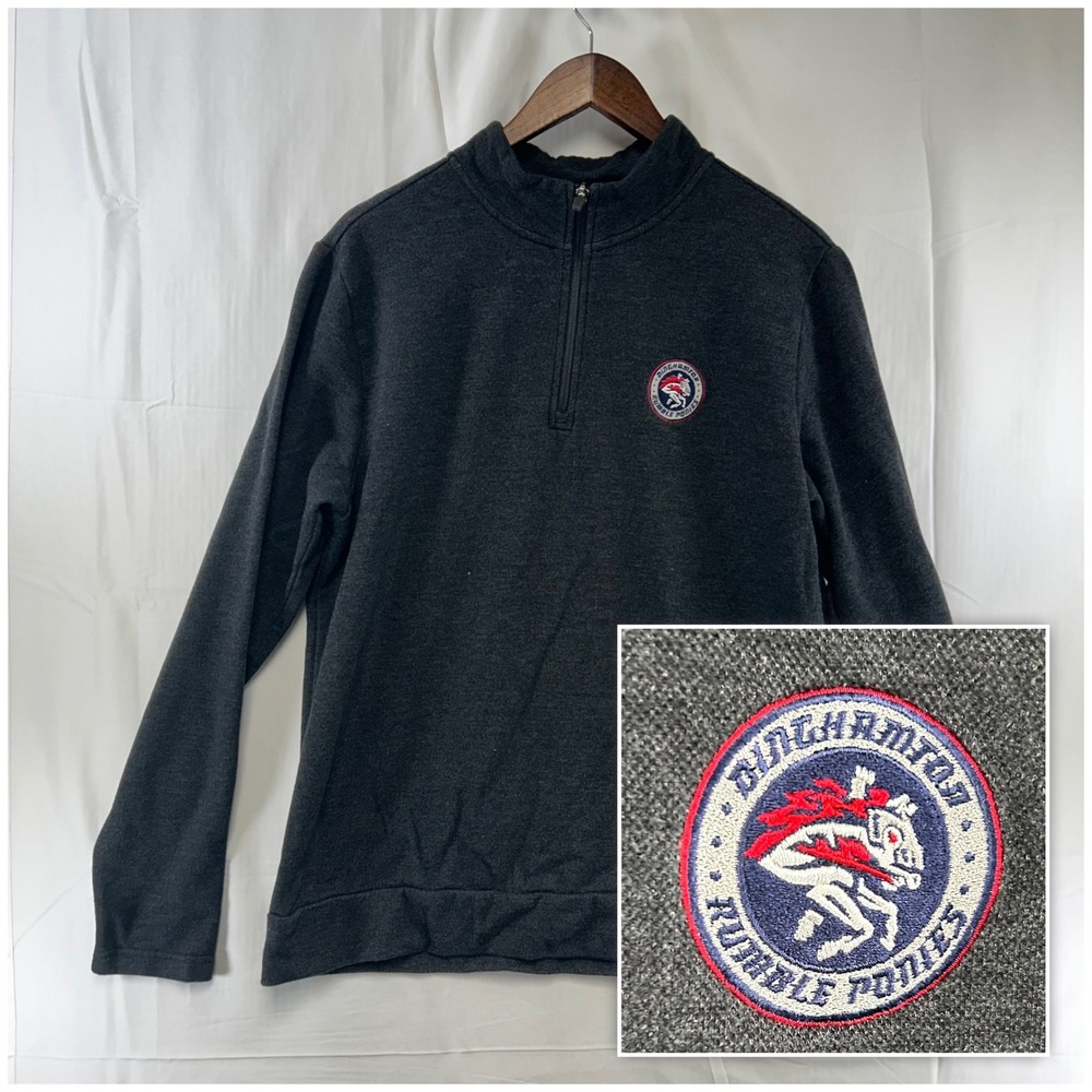 Binghamton Rumble Ponies Antigua Pullover Mens Medium Charcoal Gray 1/4 Zip